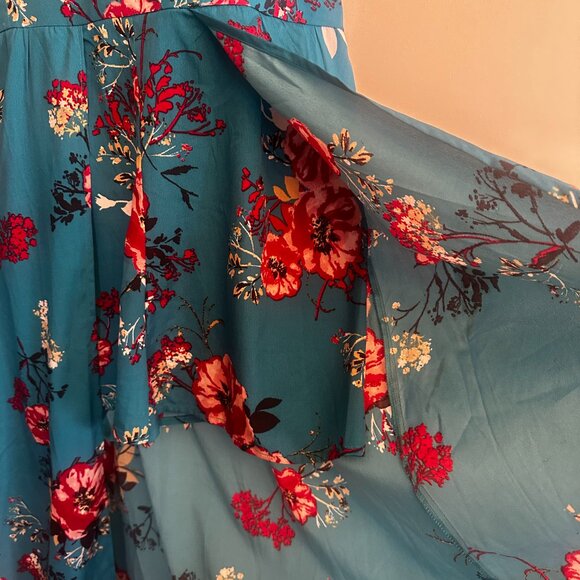 Band of Gypsies Teal Floral Romper Skirt Overlay L Boho Summer Wedding - Picture 8 of 12